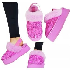 Ugg Pink chunky sequin funkette platform slingback slipper/shoe sz 8 nwot
